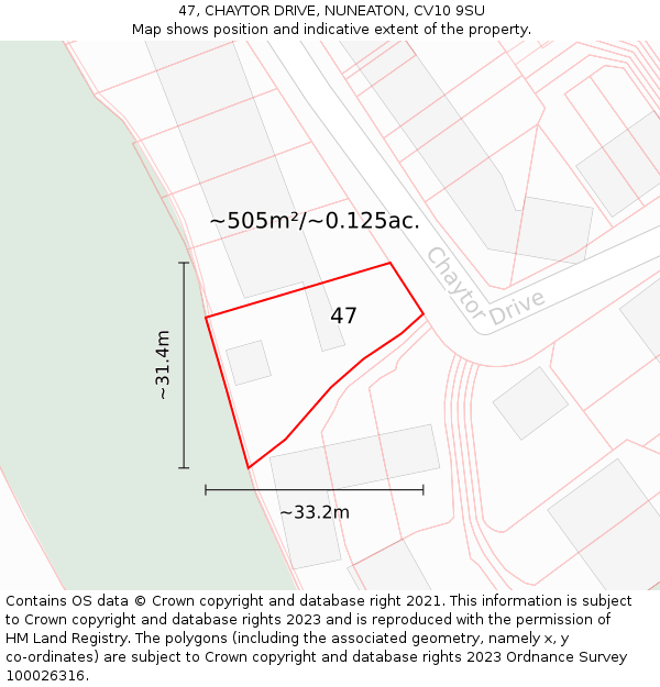 47, CHAYTOR DRIVE, NUNEATON, CV10 9SU: Plot and title map