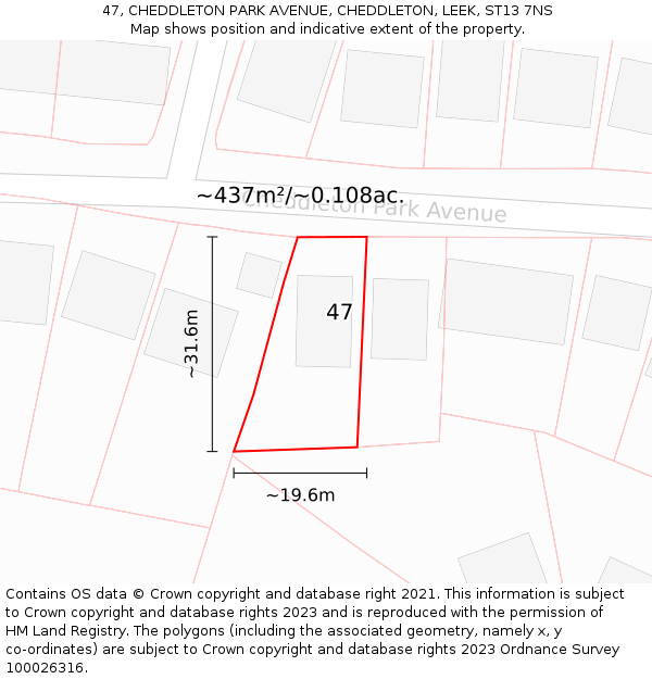 47, CHEDDLETON PARK AVENUE, CHEDDLETON, LEEK, ST13 7NS: Plot and title map