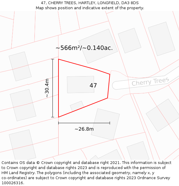 47, CHERRY TREES, HARTLEY, LONGFIELD, DA3 8DS: Plot and title map