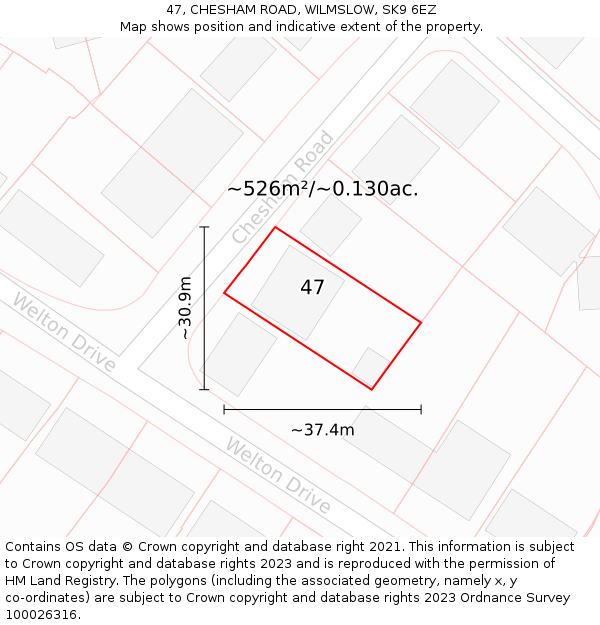 47, CHESHAM ROAD, WILMSLOW, SK9 6EZ: Plot and title map