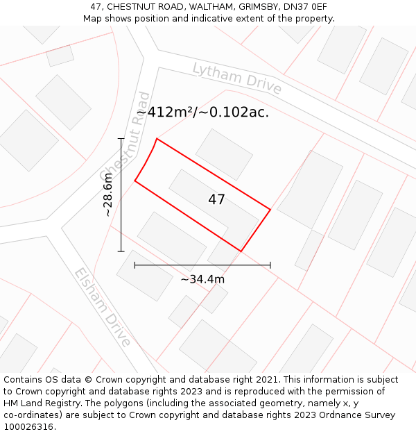 47, CHESTNUT ROAD, WALTHAM, GRIMSBY, DN37 0EF: Plot and title map