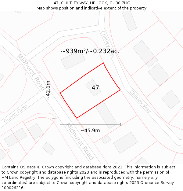 47, CHILTLEY WAY, LIPHOOK, GU30 7HG: Plot and title map