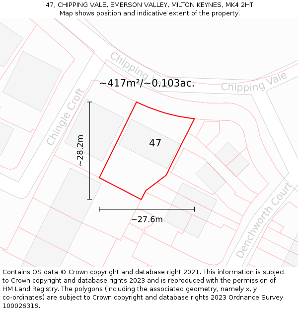 47, CHIPPING VALE, EMERSON VALLEY, MILTON KEYNES, MK4 2HT: Plot and title map