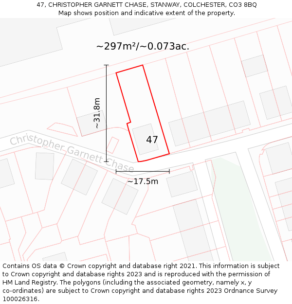47, CHRISTOPHER GARNETT CHASE, STANWAY, COLCHESTER, CO3 8BQ: Plot and title map