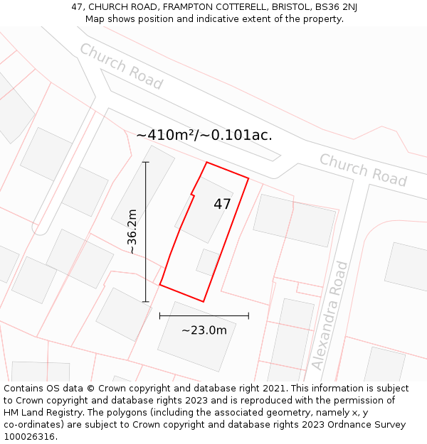 47, CHURCH ROAD, FRAMPTON COTTERELL, BRISTOL, BS36 2NJ: Plot and title map