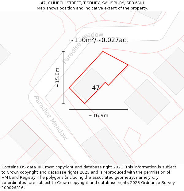 47, CHURCH STREET, TISBURY, SALISBURY, SP3 6NH: Plot and title map