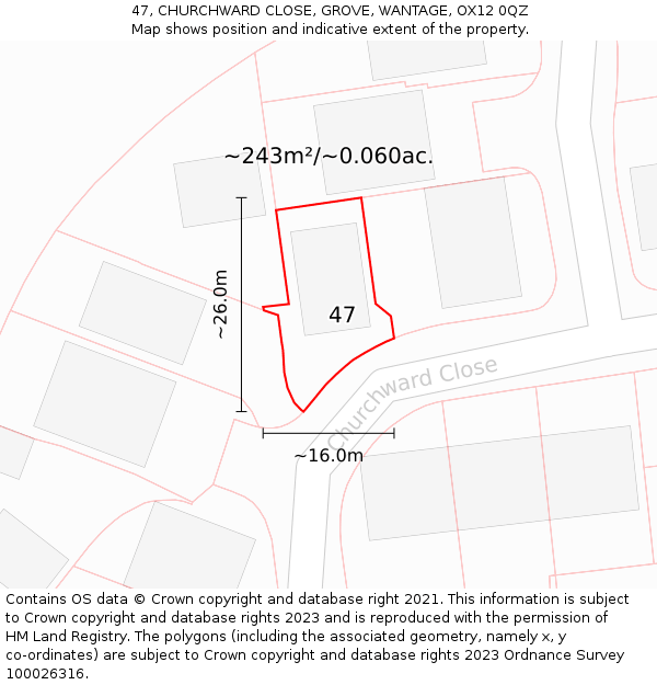 47, CHURCHWARD CLOSE, GROVE, WANTAGE, OX12 0QZ: Plot and title map