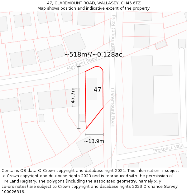 47, CLAREMOUNT ROAD, WALLASEY, CH45 6TZ: Plot and title map