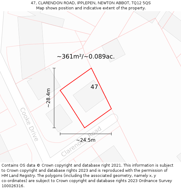47, CLARENDON ROAD, IPPLEPEN, NEWTON ABBOT, TQ12 5QS: Plot and title map