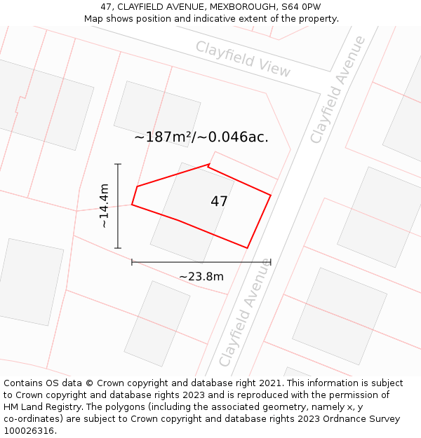 47, CLAYFIELD AVENUE, MEXBOROUGH, S64 0PW: Plot and title map