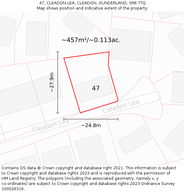 47, CLEADON LEA, CLEADON, SUNDERLAND, SR6 7TQ: Plot and title map