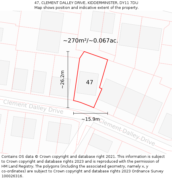 47, CLEMENT DALLEY DRIVE, KIDDERMINSTER, DY11 7DU: Plot and title map