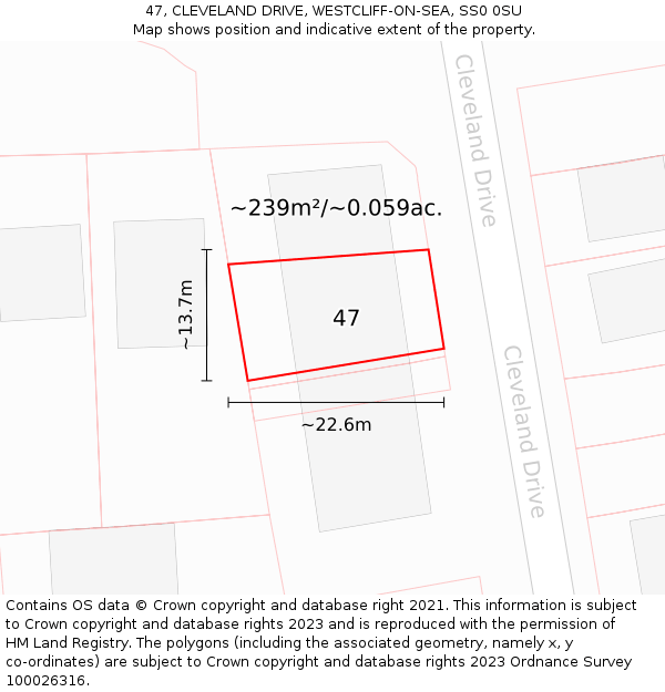 47, CLEVELAND DRIVE, WESTCLIFF-ON-SEA, SS0 0SU: Plot and title map