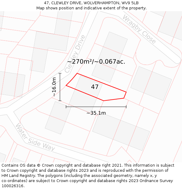 47, CLEWLEY DRIVE, WOLVERHAMPTON, WV9 5LB: Plot and title map