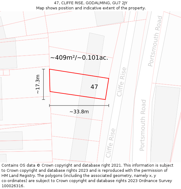 47, CLIFFE RISE, GODALMING, GU7 2JY: Plot and title map
