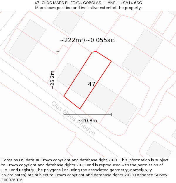47, CLOS MAES RHEDYN, GORSLAS, LLANELLI, SA14 6SG: Plot and title map