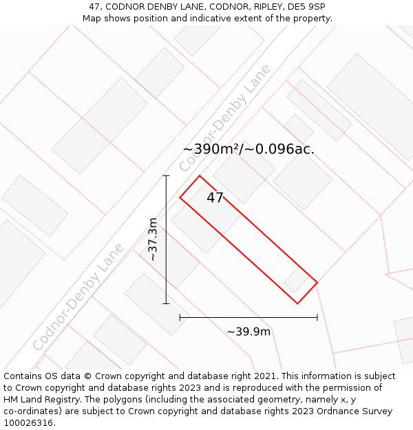 47, CODNOR DENBY LANE, CODNOR, RIPLEY, DE5 9SP: Plot and title map