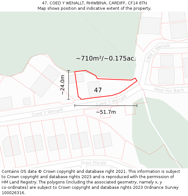 47, COED Y WENALLT, RHIWBINA, CARDIFF, CF14 6TN: Plot and title map