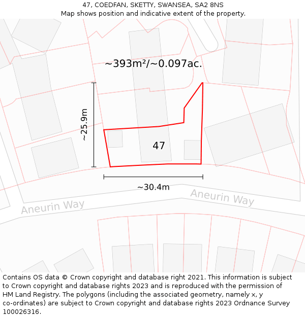 47, COEDFAN, SKETTY, SWANSEA, SA2 8NS: Plot and title map