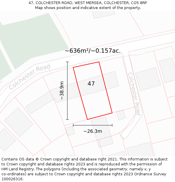 47, COLCHESTER ROAD, WEST MERSEA, COLCHESTER, CO5 8RP: Plot and title map