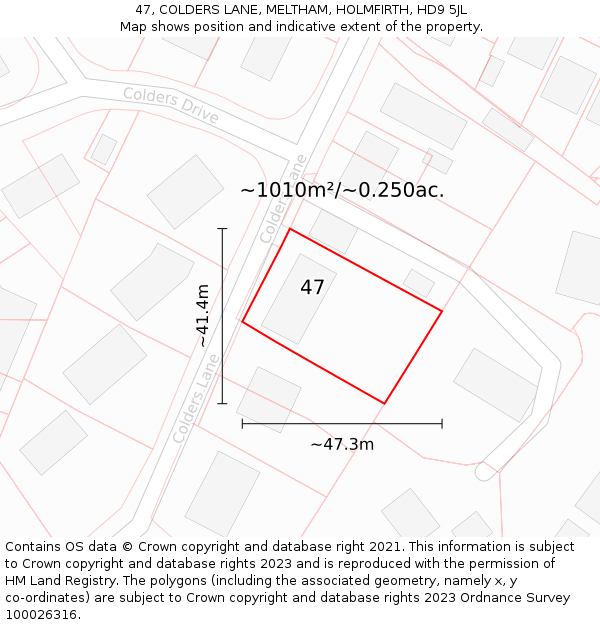 47, COLDERS LANE, MELTHAM, HOLMFIRTH, HD9 5JL: Plot and title map