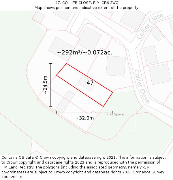 47, COLLIER CLOSE, ELY, CB6 3WQ: Plot and title map