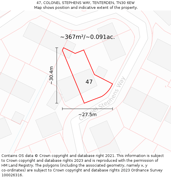 47, COLONEL STEPHENS WAY, TENTERDEN, TN30 6EW: Plot and title map