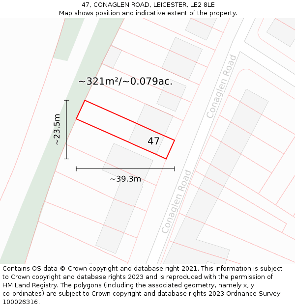 47, CONAGLEN ROAD, LEICESTER, LE2 8LE: Plot and title map