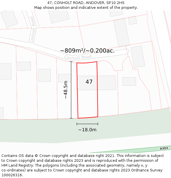47, CONHOLT ROAD, ANDOVER, SP10 2HS: Plot and title map