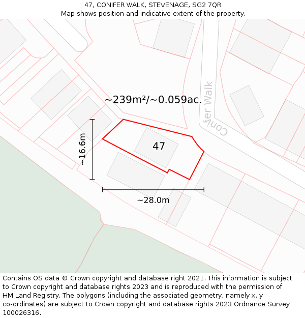 47, CONIFER WALK, STEVENAGE, SG2 7QR: Plot and title map