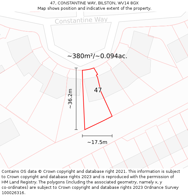 47, CONSTANTINE WAY, BILSTON, WV14 8GX: Plot and title map