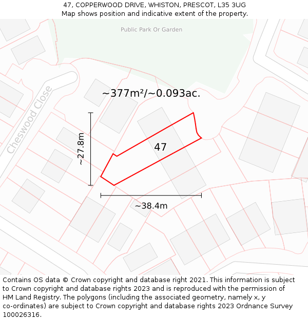 47, COPPERWOOD DRIVE, WHISTON, PRESCOT, L35 3UG: Plot and title map