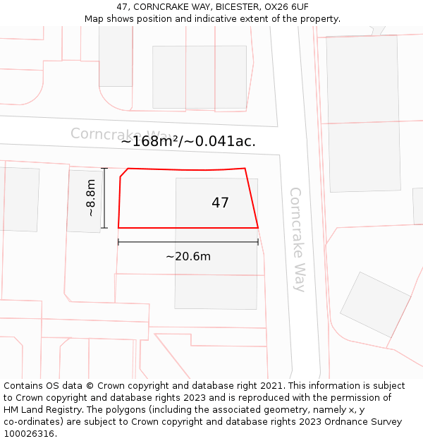 47, CORNCRAKE WAY, BICESTER, OX26 6UF: Plot and title map