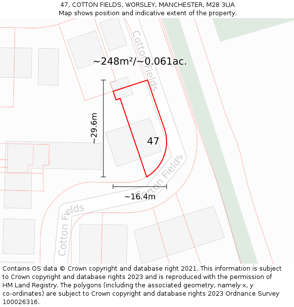 47, COTTON FIELDS, WORSLEY, MANCHESTER, M28 3UA: Plot and title map