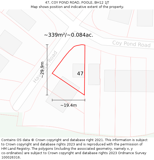 47, COY POND ROAD, POOLE, BH12 1JT: Plot and title map