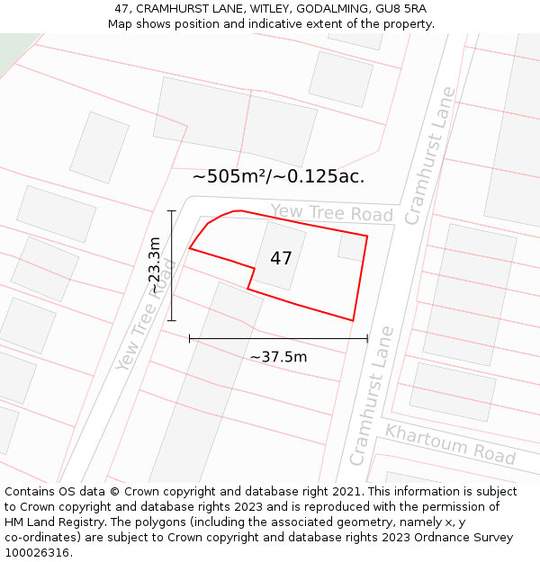 47, CRAMHURST LANE, WITLEY, GODALMING, GU8 5RA: Plot and title map