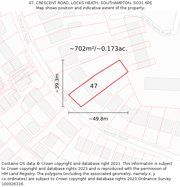 47, CRESCENT ROAD, LOCKS HEATH, SOUTHAMPTON, SO31 6PE: Plot and title map