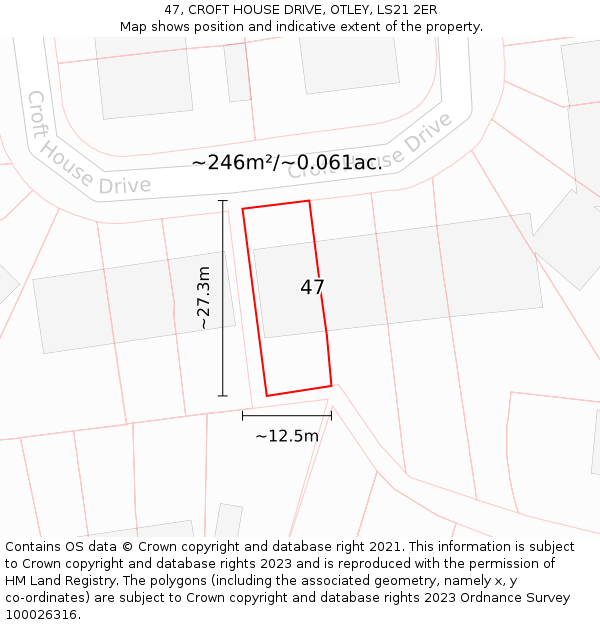 47, CROFT HOUSE DRIVE, OTLEY, LS21 2ER: Plot and title map