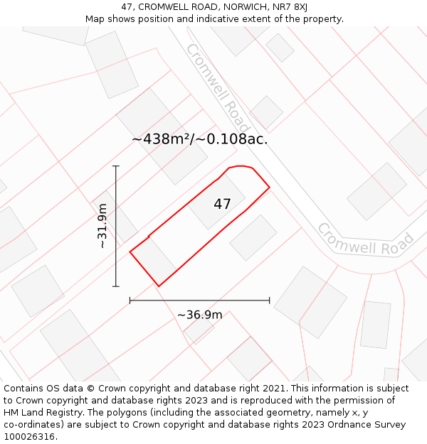 47, CROMWELL ROAD, NORWICH, NR7 8XJ: Plot and title map