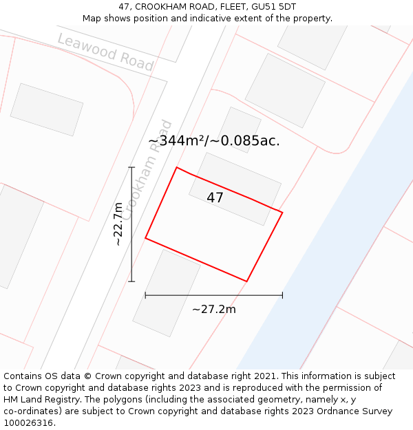 47, CROOKHAM ROAD, FLEET, GU51 5DT: Plot and title map