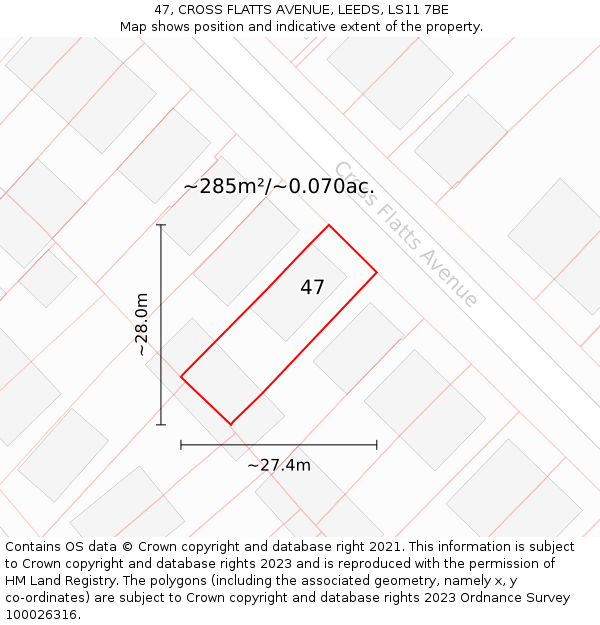 47, CROSS FLATTS AVENUE, LEEDS, LS11 7BE: Plot and title map