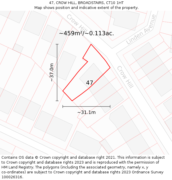 47, CROW HILL, BROADSTAIRS, CT10 1HT: Plot and title map