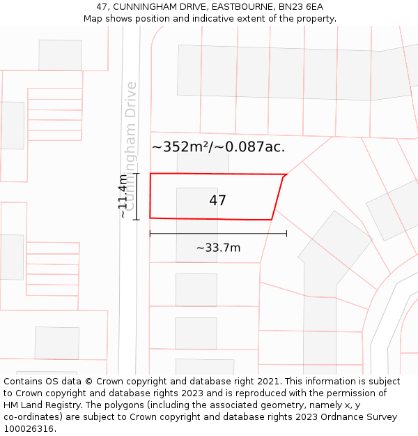 47, CUNNINGHAM DRIVE, EASTBOURNE, BN23 6EA: Plot and title map