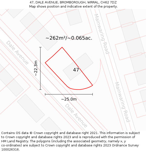 47, DALE AVENUE, BROMBOROUGH, WIRRAL, CH62 7DZ: Plot and title map
