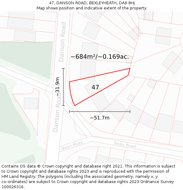 47, DANSON ROAD, BEXLEYHEATH, DA6 8HJ: Plot and title map