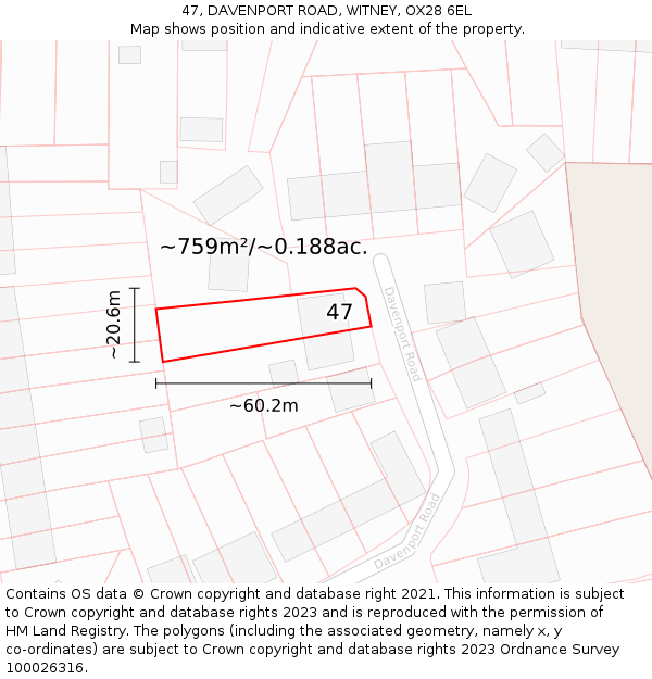 47, DAVENPORT ROAD, WITNEY, OX28 6EL: Plot and title map