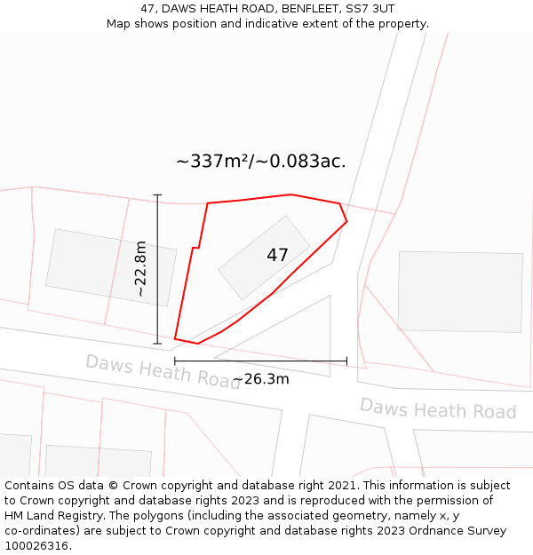 47, DAWS HEATH ROAD, BENFLEET, SS7 3UT: Plot and title map
