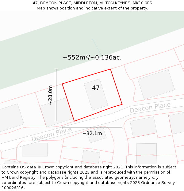 47, DEACON PLACE, MIDDLETON, MILTON KEYNES, MK10 9FS: Plot and title map