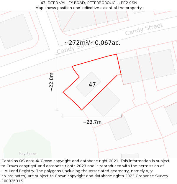 47, DEER VALLEY ROAD, PETERBOROUGH, PE2 9SN: Plot and title map