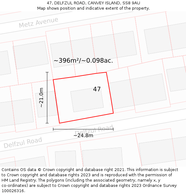 47, DELFZUL ROAD, CANVEY ISLAND, SS8 9AU: Plot and title map